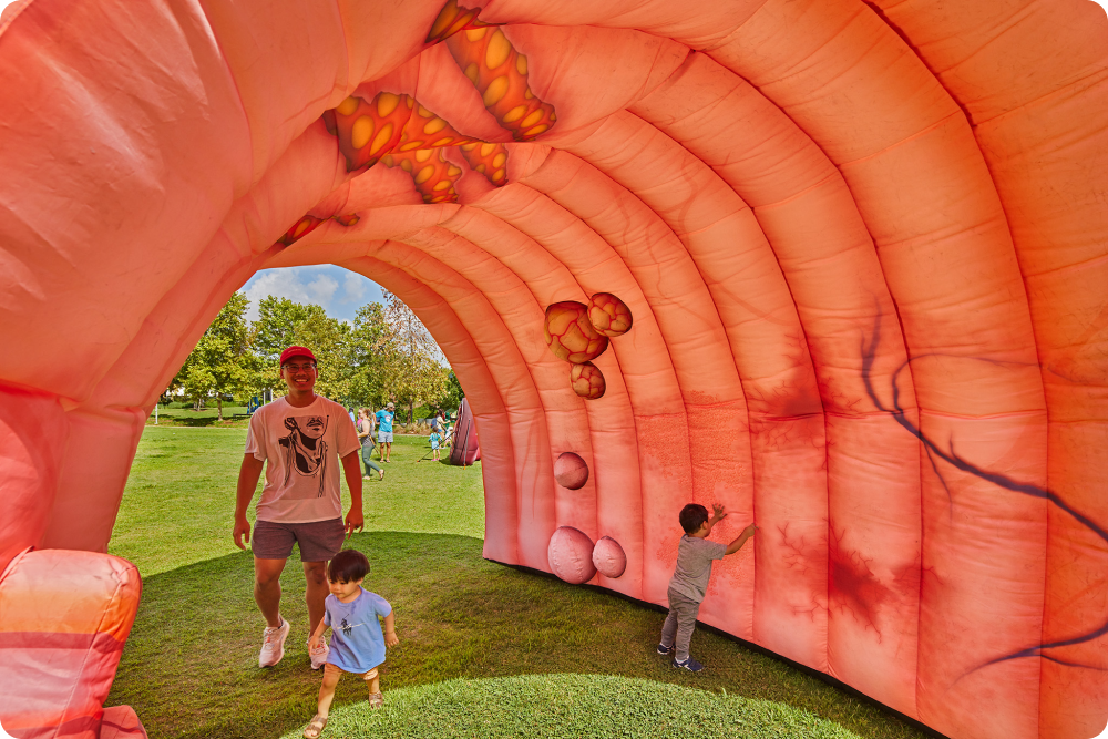 Vistors tour our giant, inflatable colon. Meet Mega Colon.